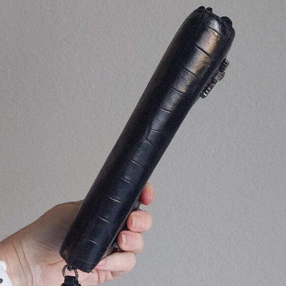 Brighton Vintage Black Leather Croc Zip Around Wallet with Silver Embellishments - Picture 14 of 14